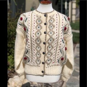 Vintage chunky cream button up sweater L Russ